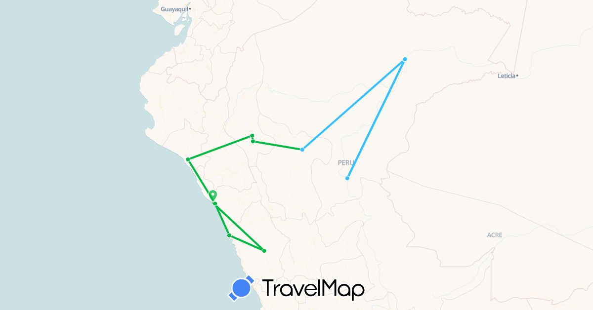 TravelMap itinerary: bus, boat in Peru (South America)